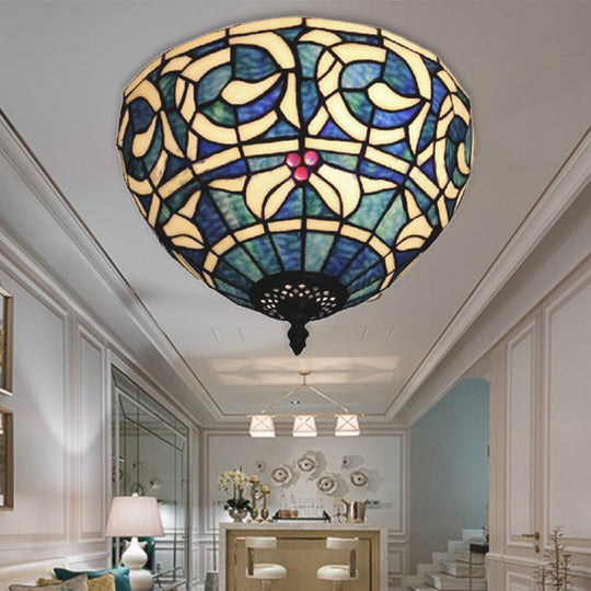 Rustic Stained Glass Flush Mount Light - 2-Light Fixture For Bedroom