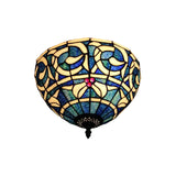 Rustic Stained Glass Flush Mount Light - 2-Light Fixture For Bedroom