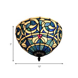 Rustic Stained Glass Flush Mount Light - 2-Light Fixture For Bedroom