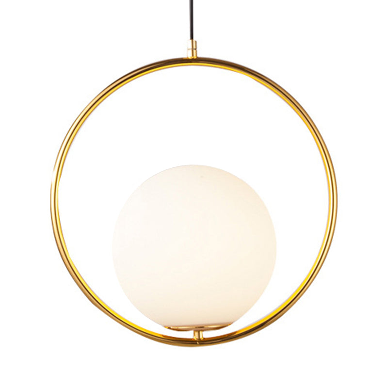 Contemporary Frosted Glass Pendant Light With Spherical Shade - White Hanging