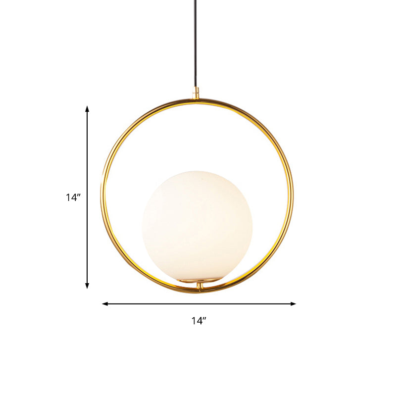 Contemporary Frosted Glass Pendant Light With Spherical Shade - White Hanging
