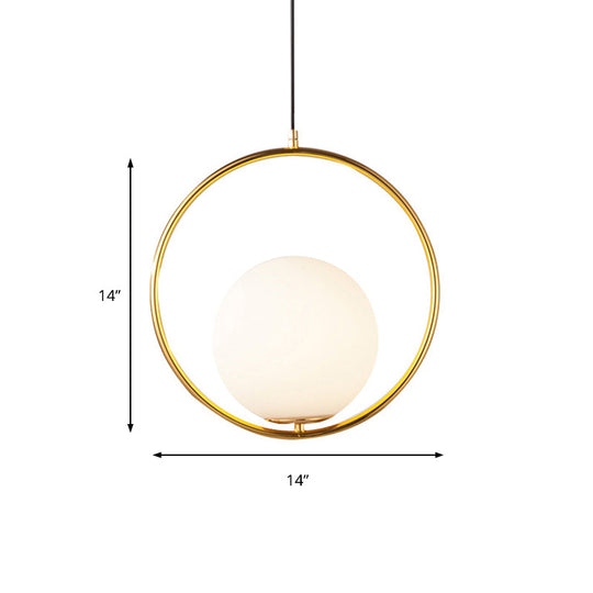 Contemporary Frosted Glass Pendant Light With Spherical Shade - White Hanging