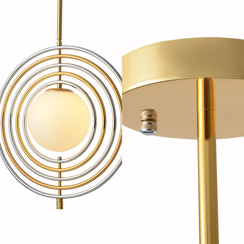 Gold Frosted Glass Orbit Pendant Light - Modern 1-Light Hanging Fixture For Dining Room With