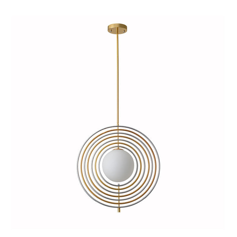 Gold Frosted Glass Orbit Pendant Light - Modern 1-Light Hanging Fixture For Dining Room With