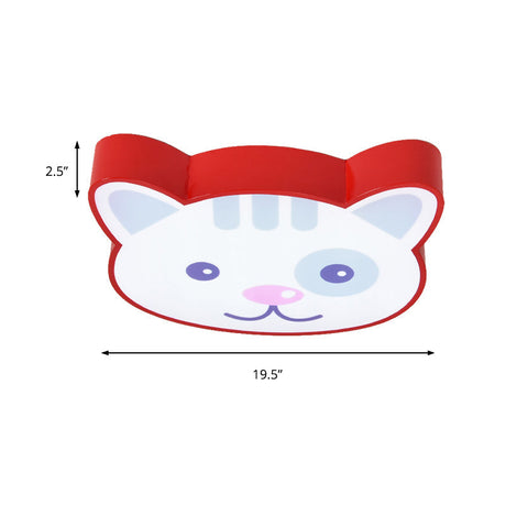 Cat Shaped Red Animal Ceiling Lamp - Metal & Acrylic Flush Light For Kitchen Foyer