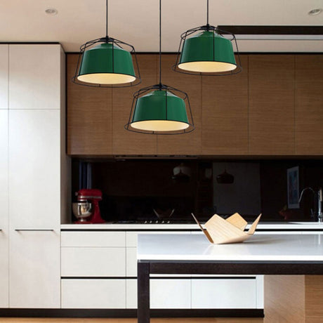 Forest Green Barn-Shaped Pendant Light: Traditional Single Lamp With Metal Cage