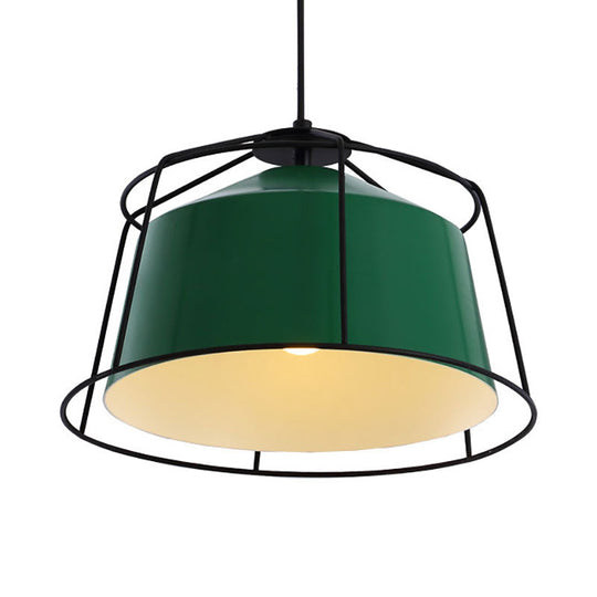 Forest Green Barn-Shaped Pendant Light: Traditional Single Lamp With Metal Cage