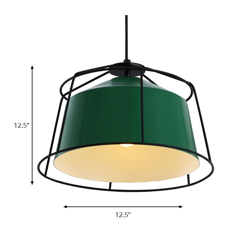 Forest Green Barn-Shaped Pendant Light: Traditional Single Lamp With Metal Cage