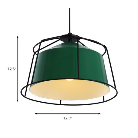 Forest Green Barn-Shaped Pendant Light: Traditional Single Lamp With Metal Cage