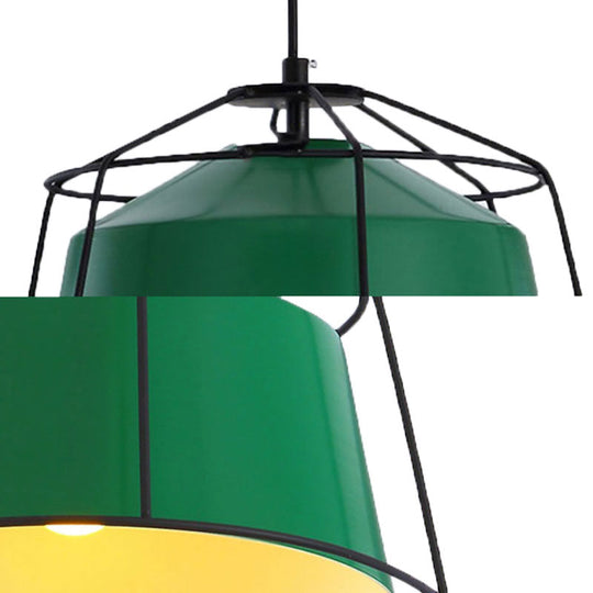 Forest Green Barn-Shaped Pendant Light: Traditional Single Lamp With Metal Cage
