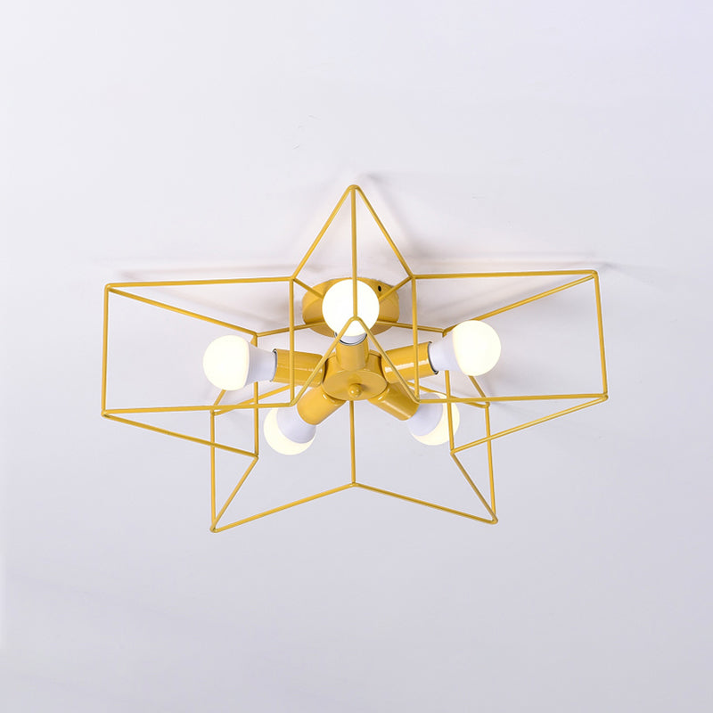 5-Light Industrial Ceiling Lamp For Kid’s Bedroom With Star Cage Design
