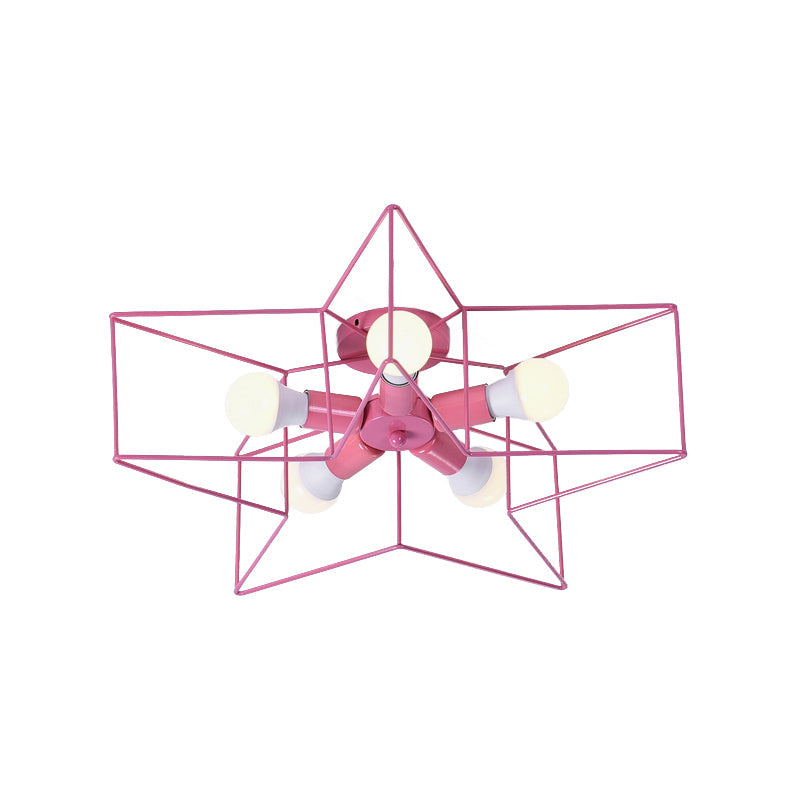 5-Light Industrial Ceiling Lamp For Kid’s Bedroom With Star Cage Design