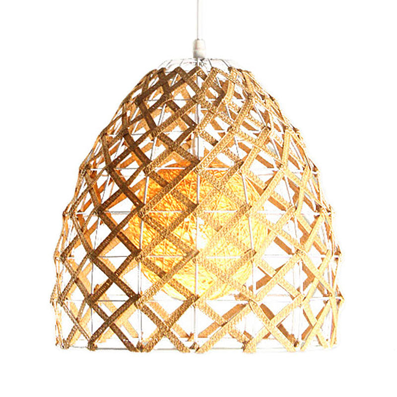Asian Style Beige Pendant Light With Metal & Rope For Cottage