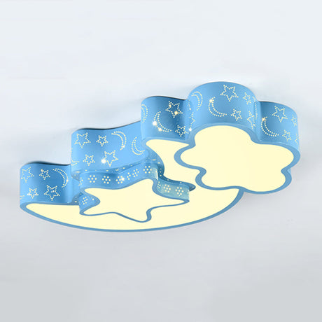 Contemporary Blue Moon Star Ceiling Light - Metal Flush Mount For Child Bedroom