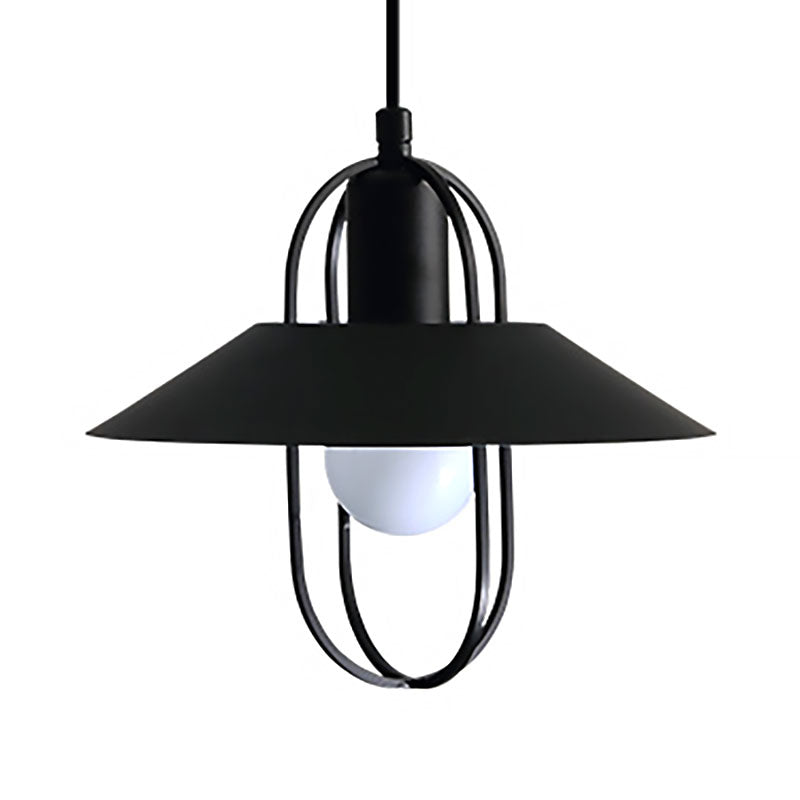 Contemporary Hanging Light With Metal Shade - 1 Black/Pink/White Lantern Suspension