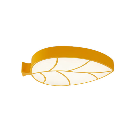 Led Children’s Flush Mount Fixture With Acrylic Leaf - Like Shade In Red/Pink/Yellow - Warm/White