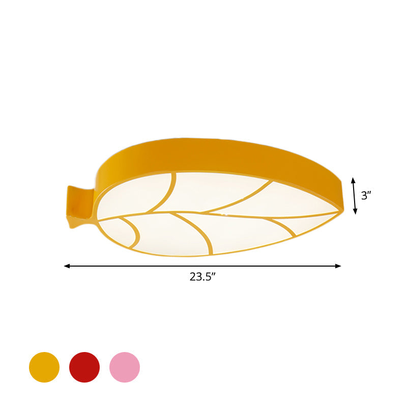 Led Children’s Flush Mount Fixture With Acrylic Leaf - Like Shade In Red/Pink/Yellow - Warm/White