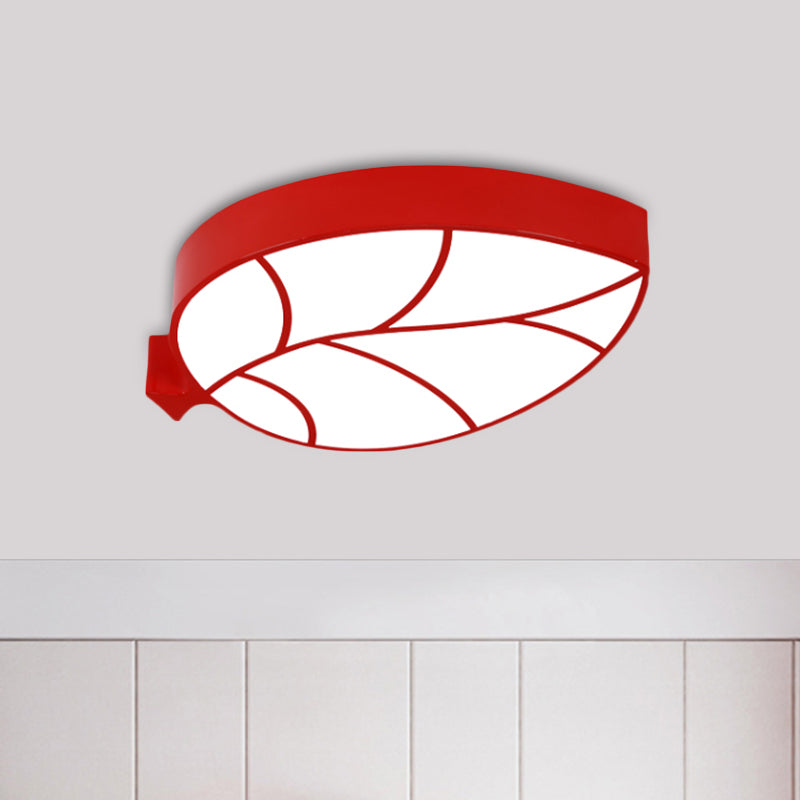 Led Children’s Flush Mount Fixture With Acrylic Leaf - Like Shade In Red/Pink/Yellow - Warm/White