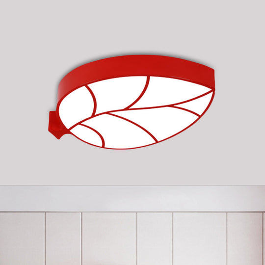 Led Children’s Flush Mount Fixture With Acrylic Leaf - Like Shade In Red/Pink/Yellow - Warm/White