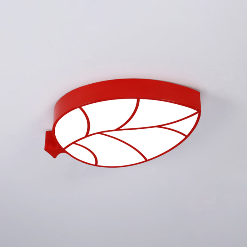 Led Childrens Flush Mount Fixture With Acrylic Leaf-Like Shade In Red/Pink/Yellow - Warm/White Light