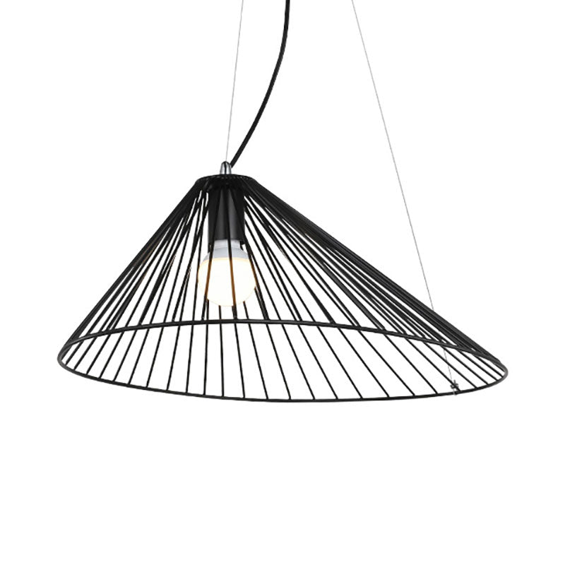 Moderne Pendelleuchte mit Käfig aus schwarzem Draht für die Decke im Esszimmer mit 1 Glühbirne
