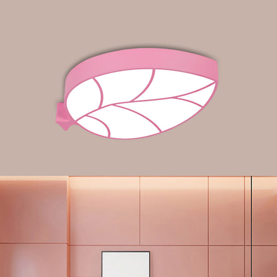 Led Children’s Flush Mount Fixture With Acrylic Leaf - Like Shade In Red/Pink/Yellow - Warm/White