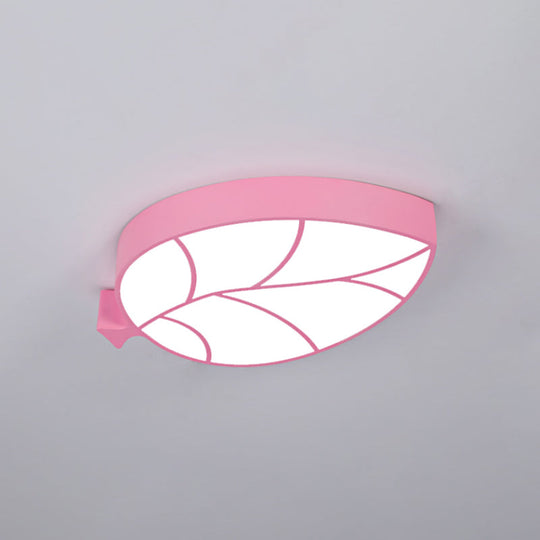 Led Children’s Flush Mount Fixture With Acrylic Leaf - Like Shade In Red/Pink/Yellow - Warm/White