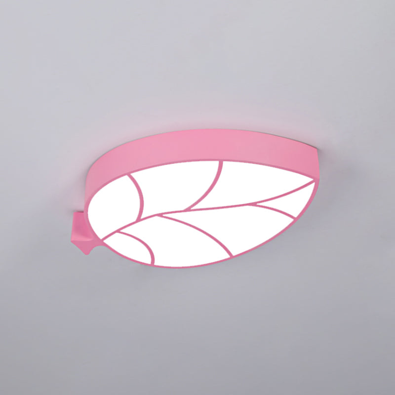 Led Childrens Flush Mount Fixture With Acrylic Leaf-Like Shade In Red/Pink/Yellow - Warm/White Light