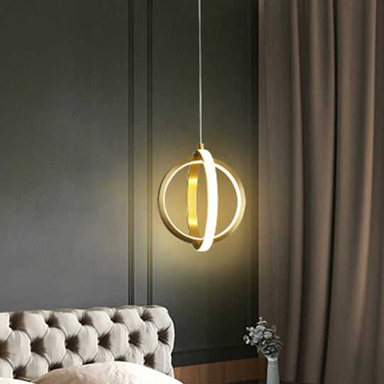 Led Gold Dual Ring Mini Pendant Light Kit With Metallic Down Lighting