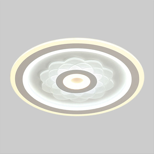 Contemporary Circular Led Ceiling Light Fixture With White Acrylic Flushmount And Elegant Flower
