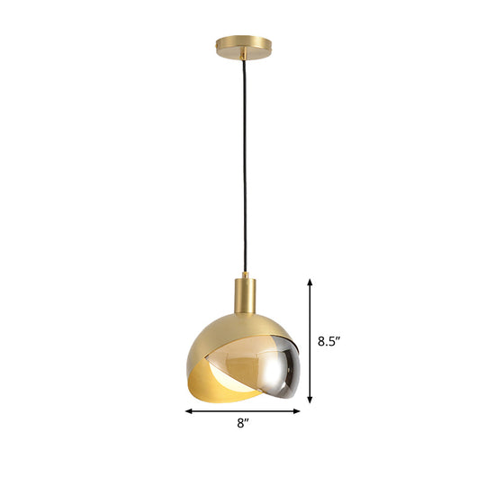 Contemporary Gold Metal Dome Ceiling Light Fixture - Single Head Suspended