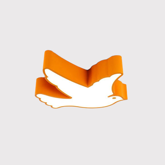 Kid’s Flying Pigeon Led Flush Mount Ceiling Fixture - White/Red/Yellow