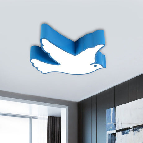Kids Flying Pigeon Led Flush Mount Ceiling Fixture - White/Red/Yellow