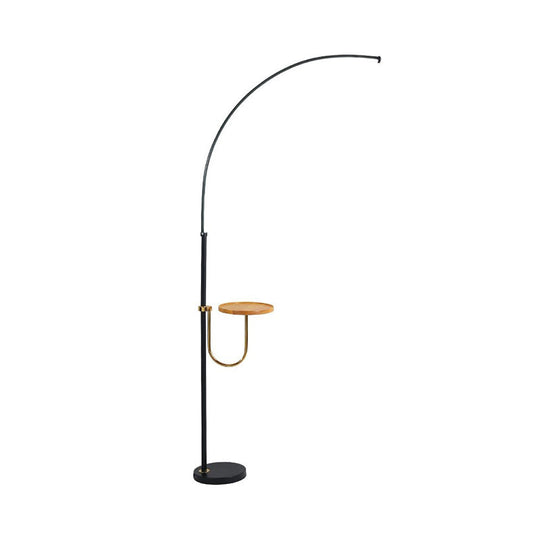 Contemporary Led Black Floor Lamp With Table Design - Bent Metallic Standing Lighting In Warm/White