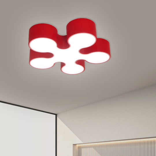 Children’s Led Blossom Ceiling Light In Blue/Red/Yellow - Acrylic Flush Mount