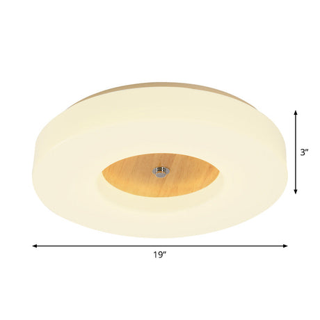 W Led Bedroom Ceiling Lamp With Hollow Drum Acrylic Shade - Modern White Flush Mount In