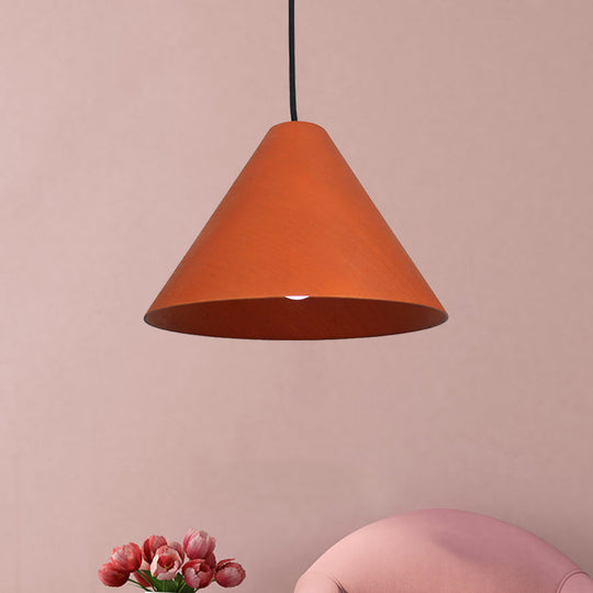 Rustic Red/Beige Cafe Suspension Lamp With Conic Wood Shade - 10/13 Wide