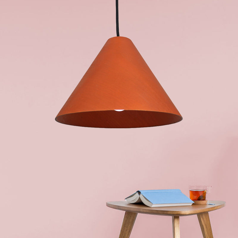 Rustic Red/Beige Cafe Suspension Lamp With Conic Wood Shade - 10/13 Wide