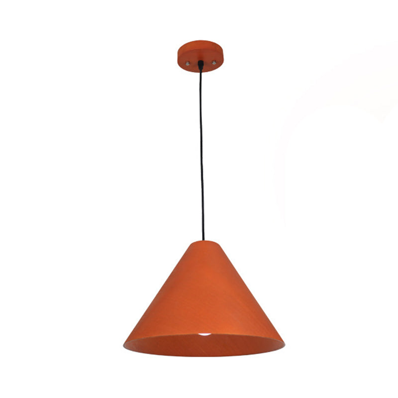 Rustic Red/Beige Hanging Lamp With Conic Wood Shade - 10’/13’ Wide