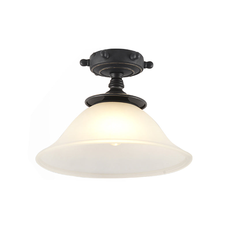 Modern 1-Light Black/Blue Mediterranean Semi Flush Mount Ceiling Light Opaque Glass Column/Flared
