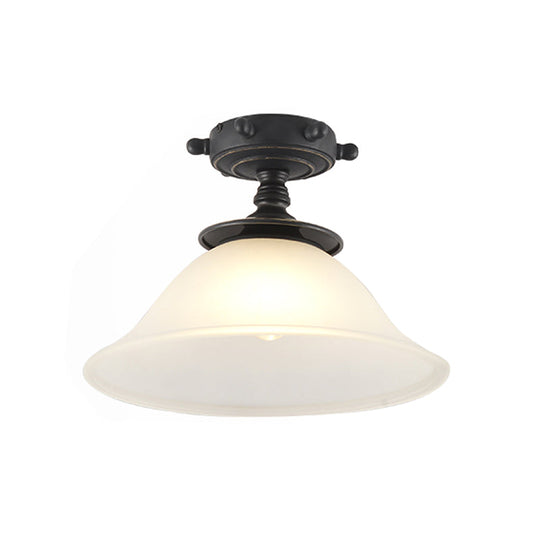 Modern 1-Light Black/Blue Mediterranean Semi Flush Mount Ceiling Light Opaque Glass Column/Flared