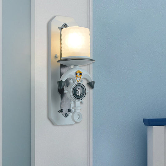 Modern Blue Wall Light With Cylindrical Dimpled Glass Shade - Sleek 1/2-Head Doorway Lighting