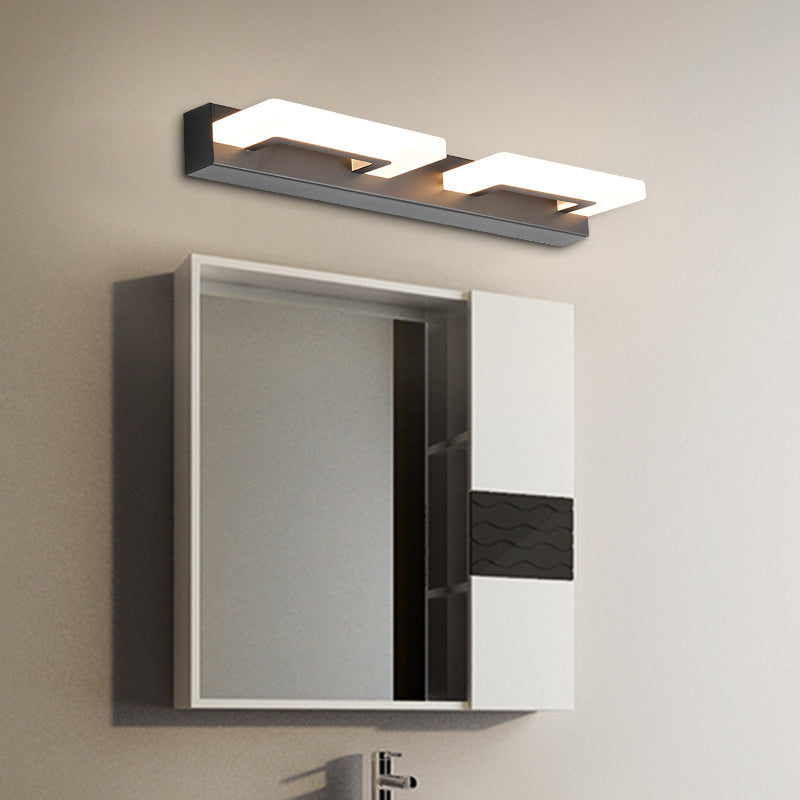 Modern Acrylic Rectangle Vanity Sconce - 2/3 Heads Black Wall Lighting For Bathroom With Warm/White
