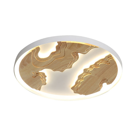 Modern Led Metal Flush Mount Ceiling Light With Wood Design - 16/19.5/23.5 White/Gold