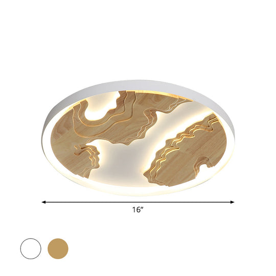Modern Led Metal Flush Mount Ceiling Light With Wood Design - 16/19.5/23.5 White/Gold