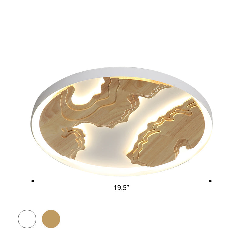 Modern Led Metal Flush Mount Ceiling Light With Wood Design - 16/19.5/23.5 White/Gold