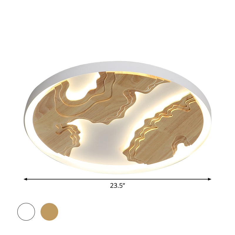 Modern Led Metal Flush Mount Ceiling Light With Wood Design - 16/19.5/23.5 White/Gold