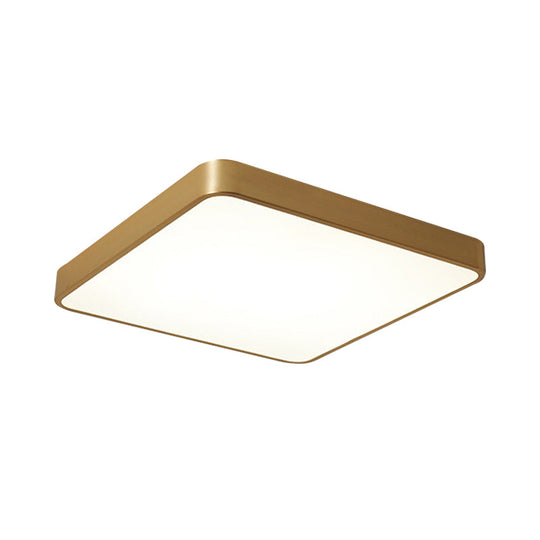 Modern Led Brass Ceiling Light Fixture For Bedroom - Square/Round Metallic Flush Mount