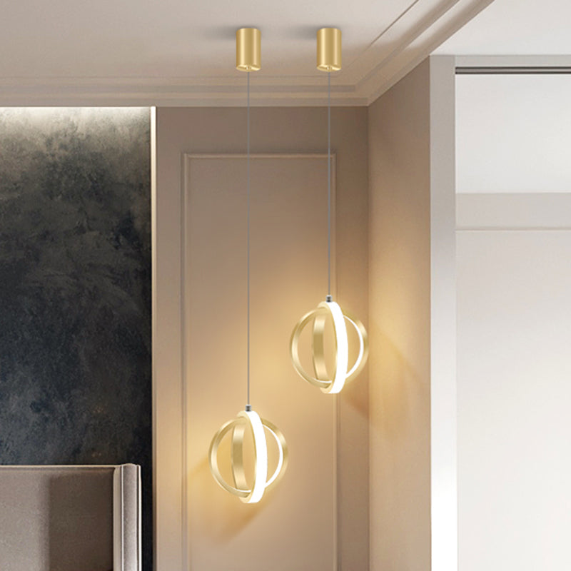 Modern Led Pendant Light With Aluminum Crossed Rings In Gold - Perfect For Dining Table