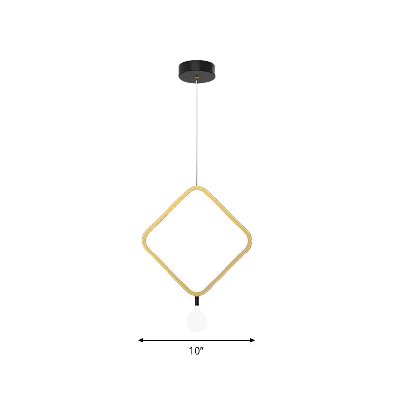 Minimal Led Hanging Lamp In Brass With Milk Glass Shade For Bedside Warm/White Light - Round/Rhombus